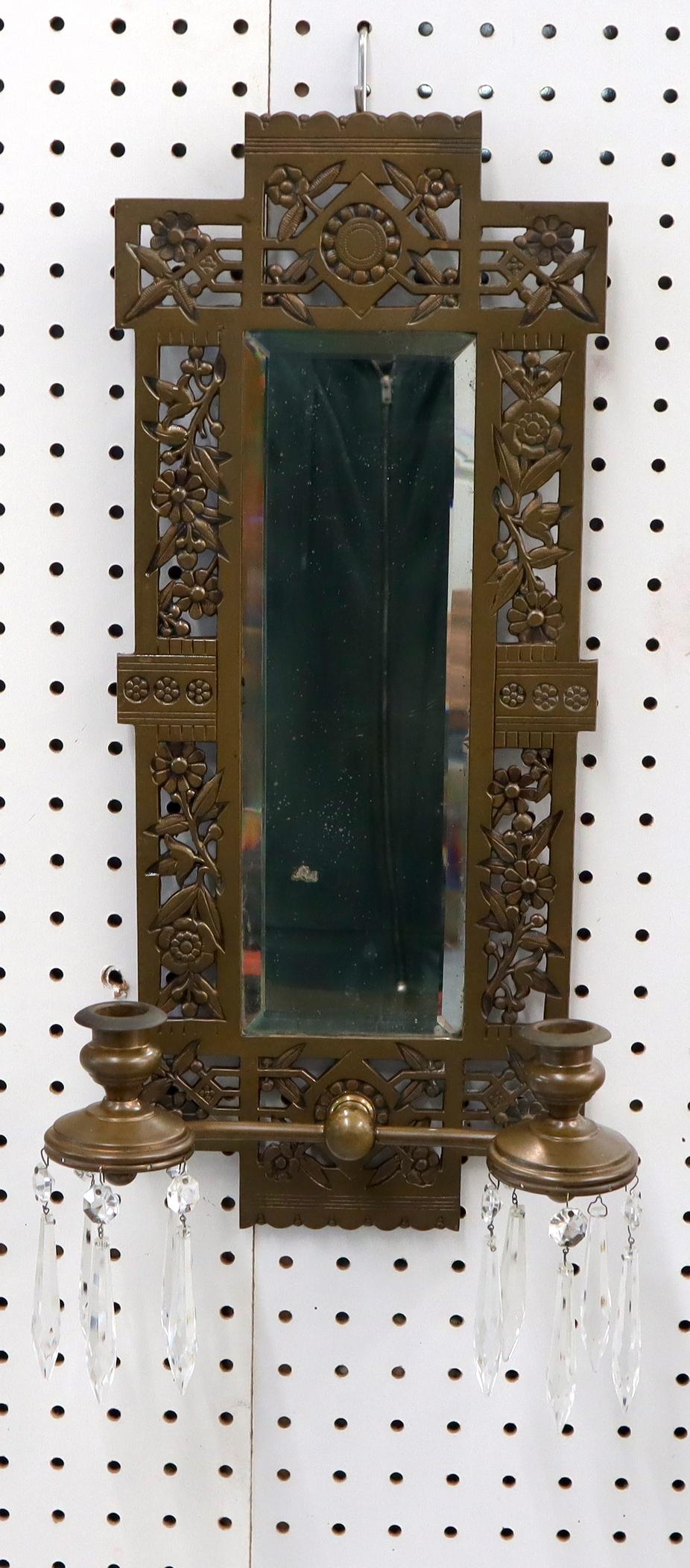 Großer Bronze Spiegel Wandleuchter Zwei Kerzenhalter (Viktorianisch) im Angebot