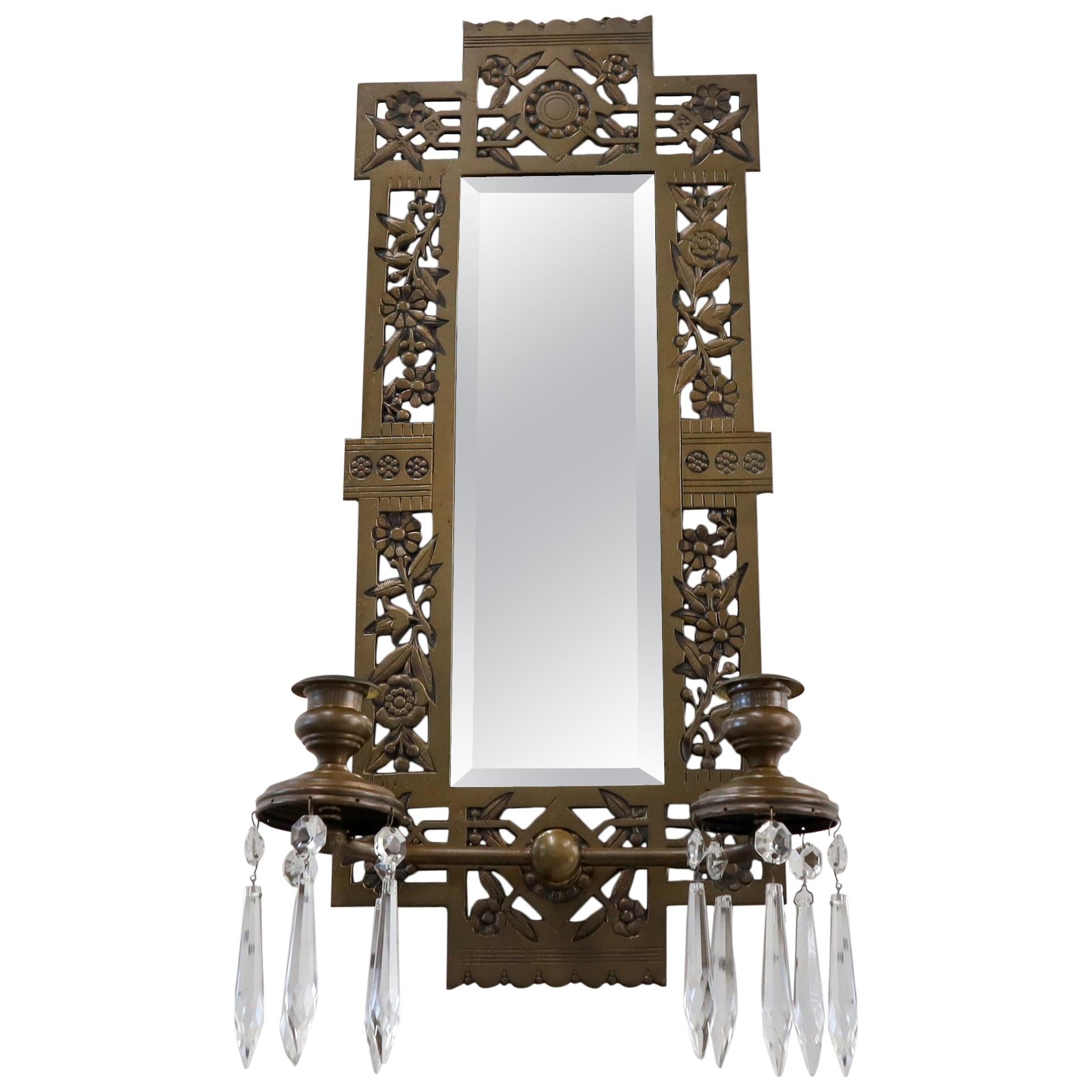 Grande applique à miroir en bronze Deux chandeliers