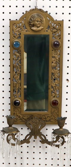 Large Bronze Mirror Sconce Two Candleholders Jewels Decorated