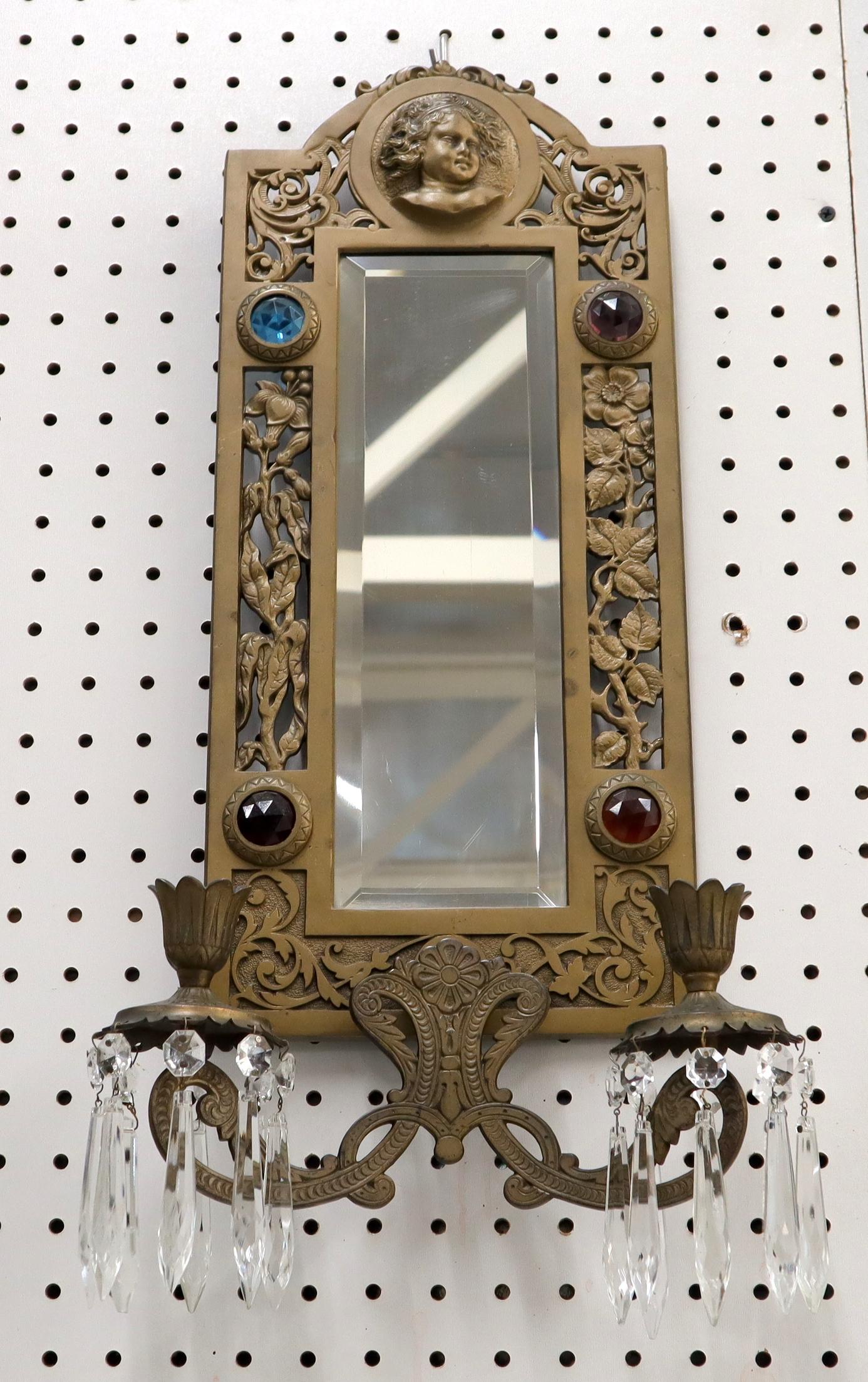 Große Bronze Spiegel Sconce zwei Kerzenhalter Juwelen dekoriert (Viktorianisch) im Angebot