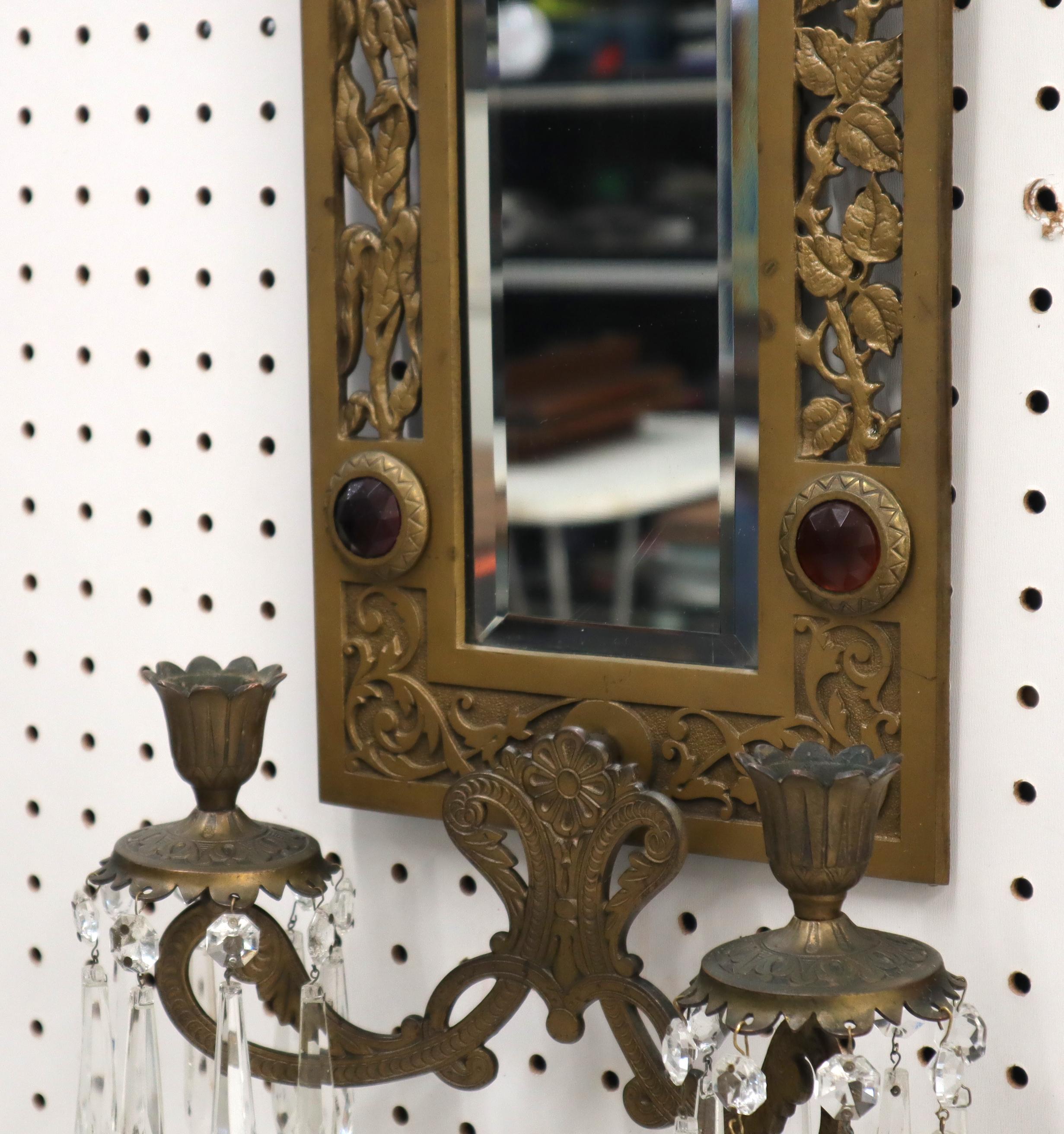 Große Bronze Spiegel Sconce zwei Kerzenhalter Juwelen dekoriert im Angebot 2