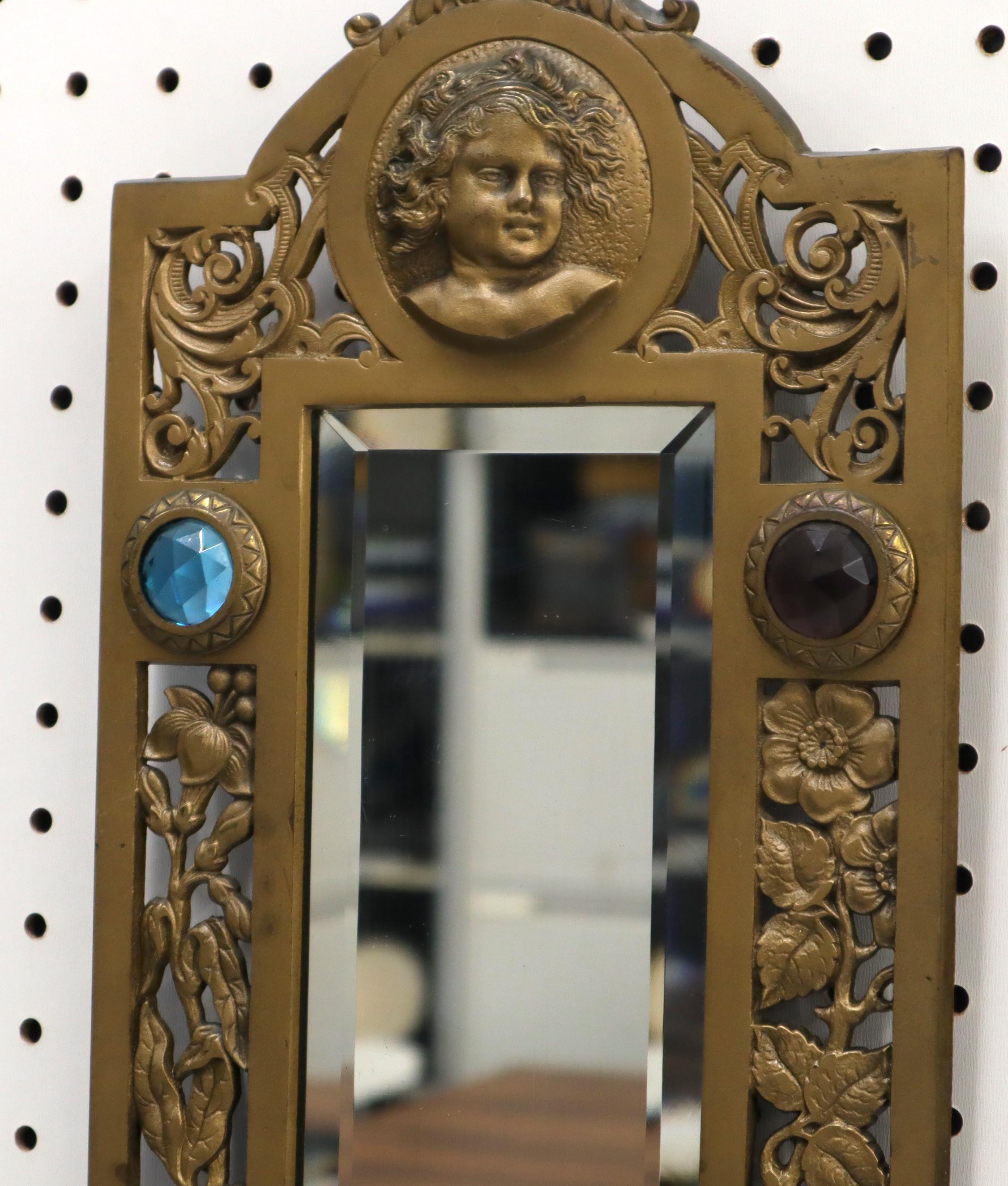 Große Bronze Spiegel Sconce zwei Kerzenhalter Juwelen dekoriert im Angebot 3