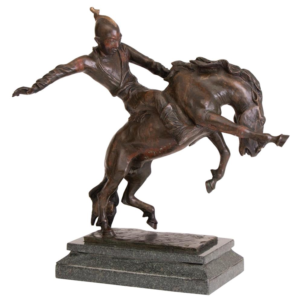 Large Bronze Mongolian Horseman