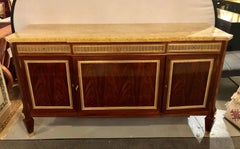 Large Bronze Mounted Jansen Style Flame Mahogany Marble Top Sideboard, Buffet