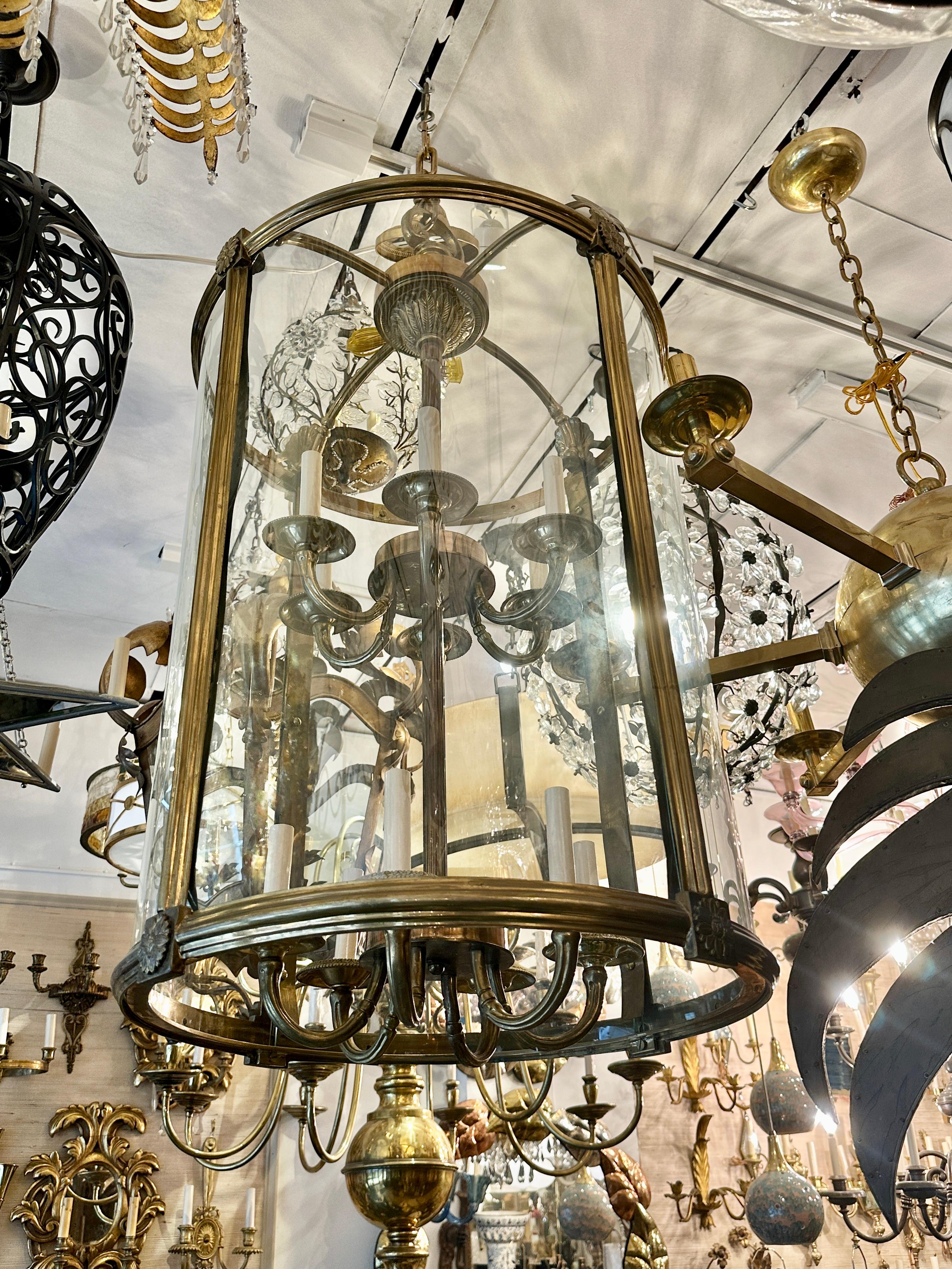 Large Bronze Neoclassic Lantern In Good Condition For Sale In New York, NY