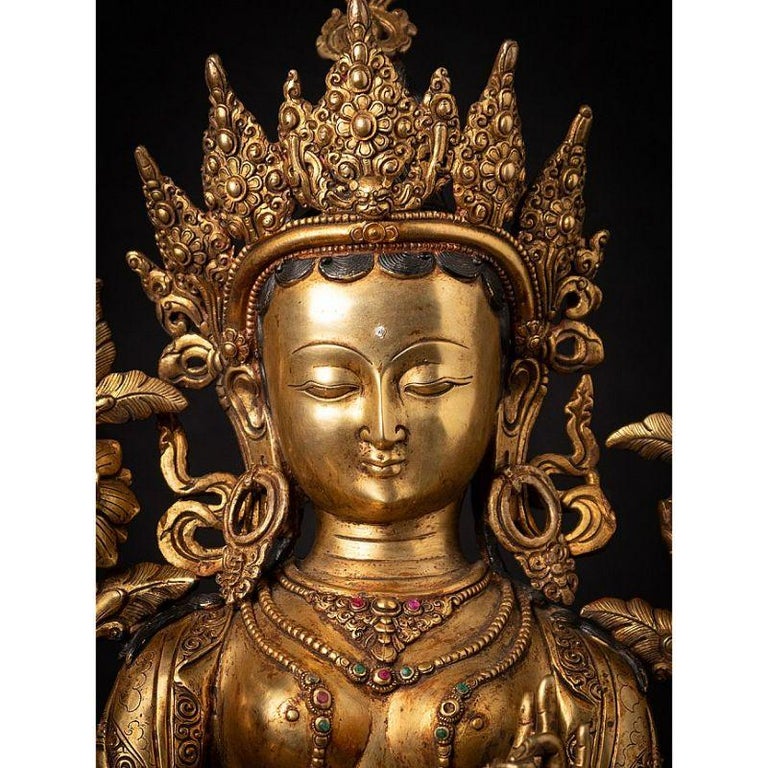 Large bronze Nepali Green Tara statue from Nepal For Sale at 1stDibs