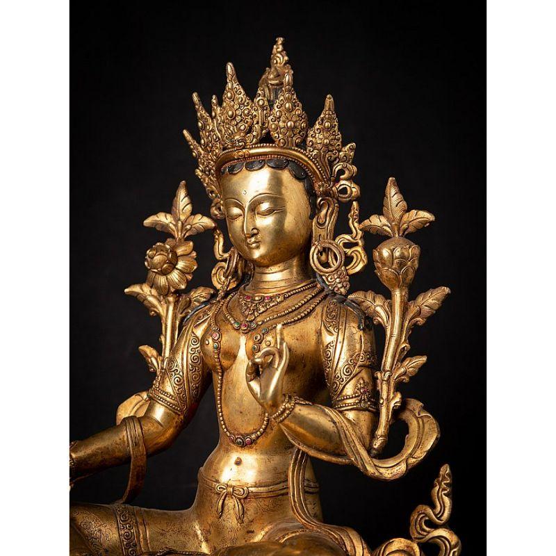 Large Bronze Nepali Green Tara Statue from Nepal In Good Condition In DEVENTER, NL