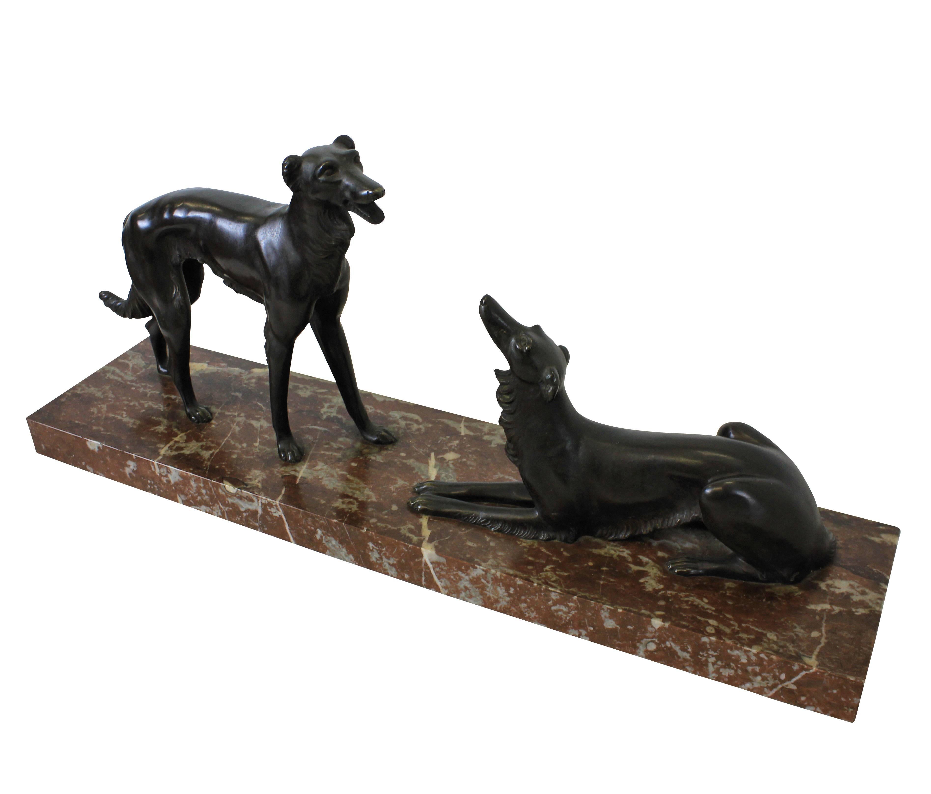 French Large Bronze of Two Hunting Dogs