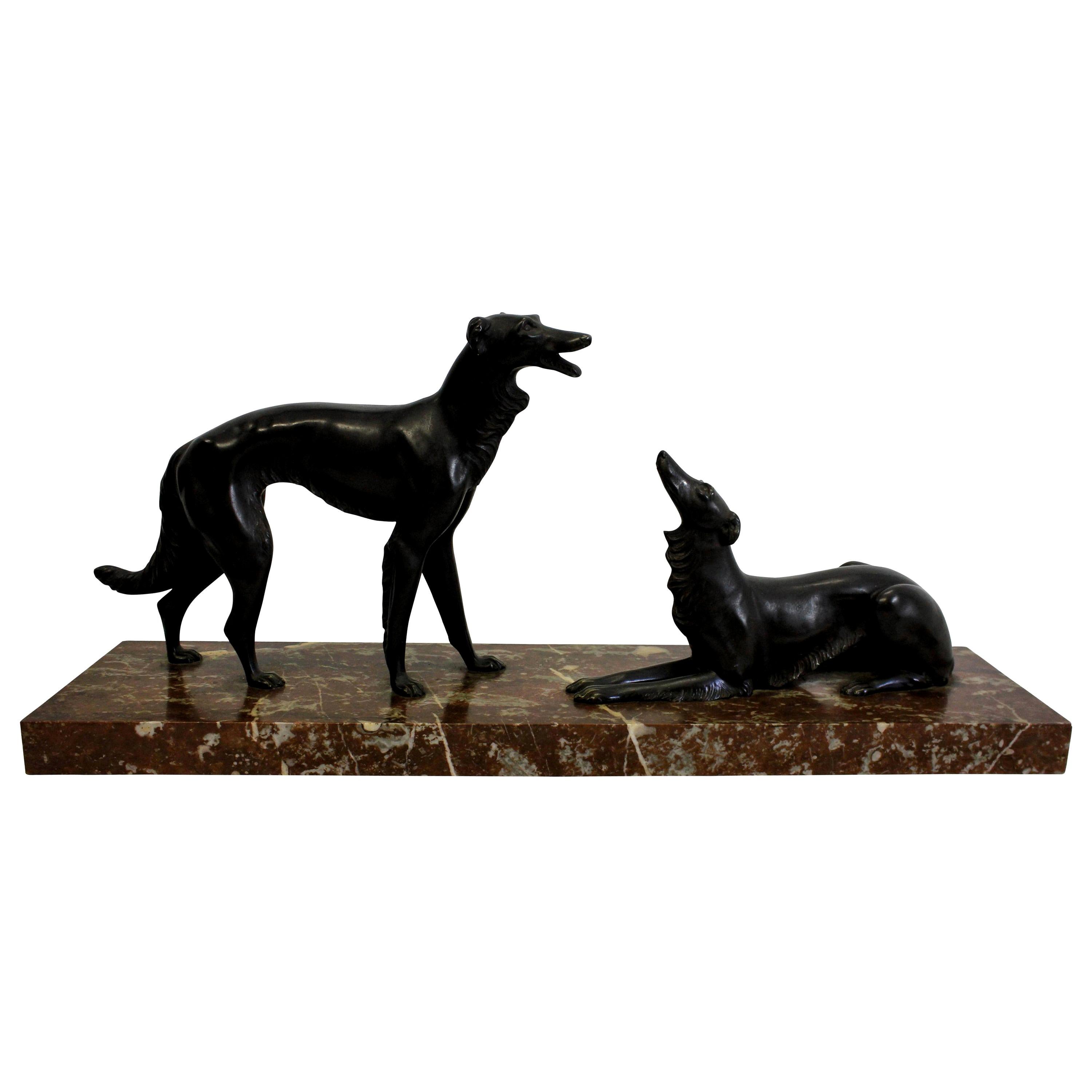 Large Bronze of Two Hunting Dogs