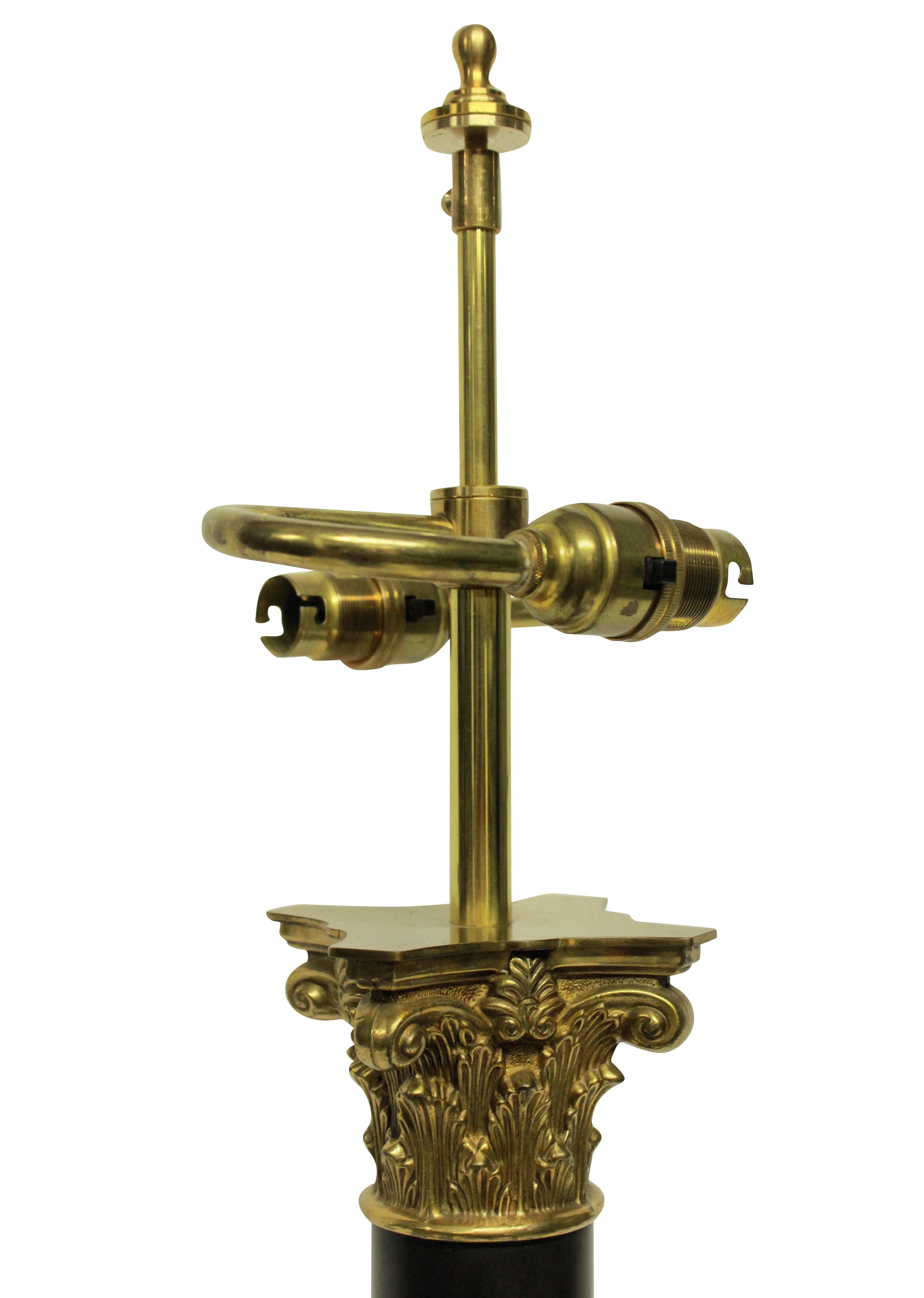 English Large Bronze and Ormolu Column Lamp