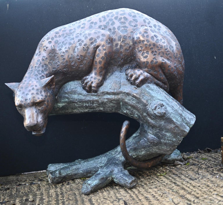 Large Bronze Panther Statue Garden Cat Sculpture For Sale at 1stDibs