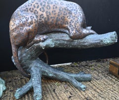 Large Bronze Panther Statue Garden Cat Sculpture