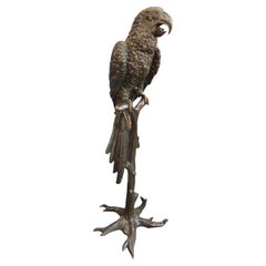 Loro grande de bronce en una percha
