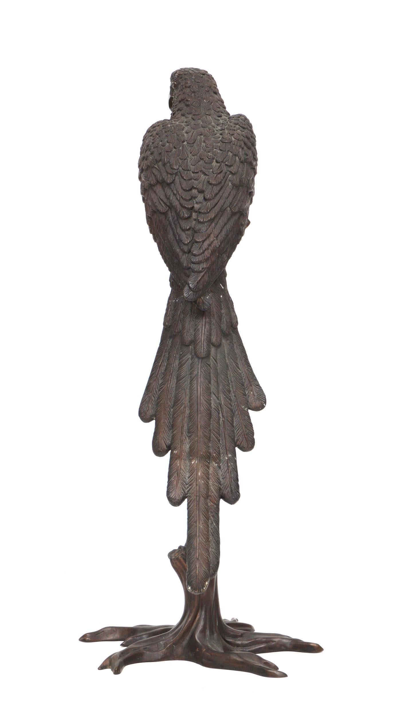 Fin du 20e siècle Grande sculpture de perroquet en bronze