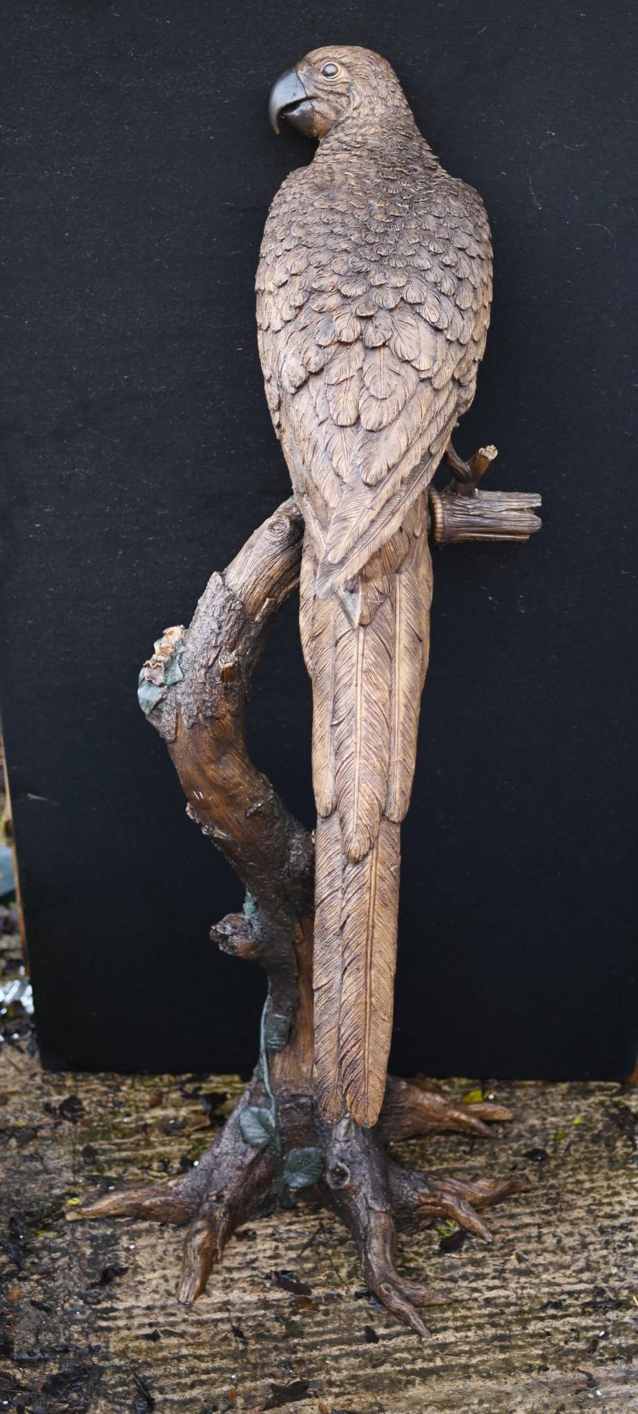 Large Bronze Parrot Statue Bird Branch Garden Casting 6