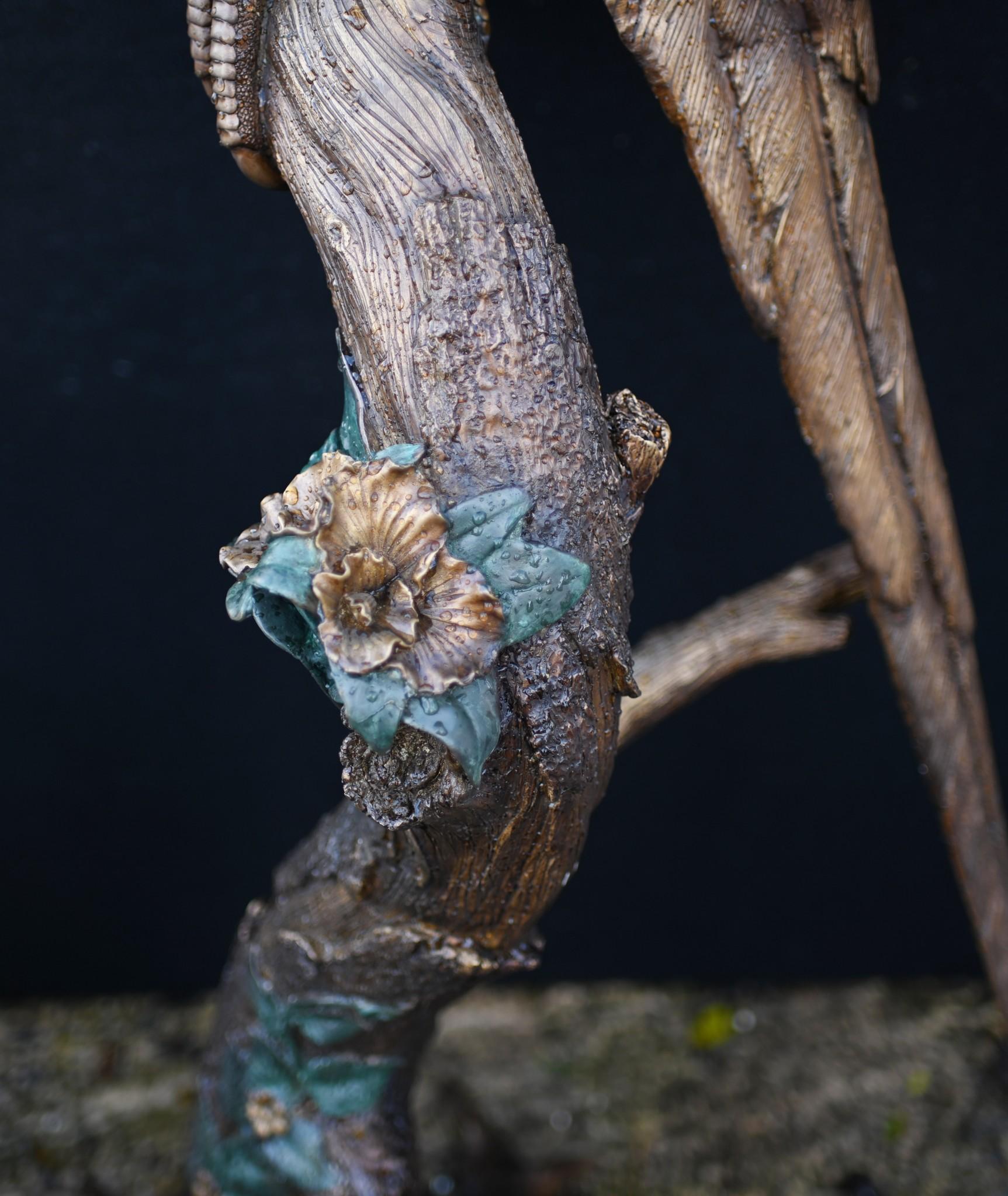 Large Bronze Parrot Statue Bird Branch Garden Casting 7