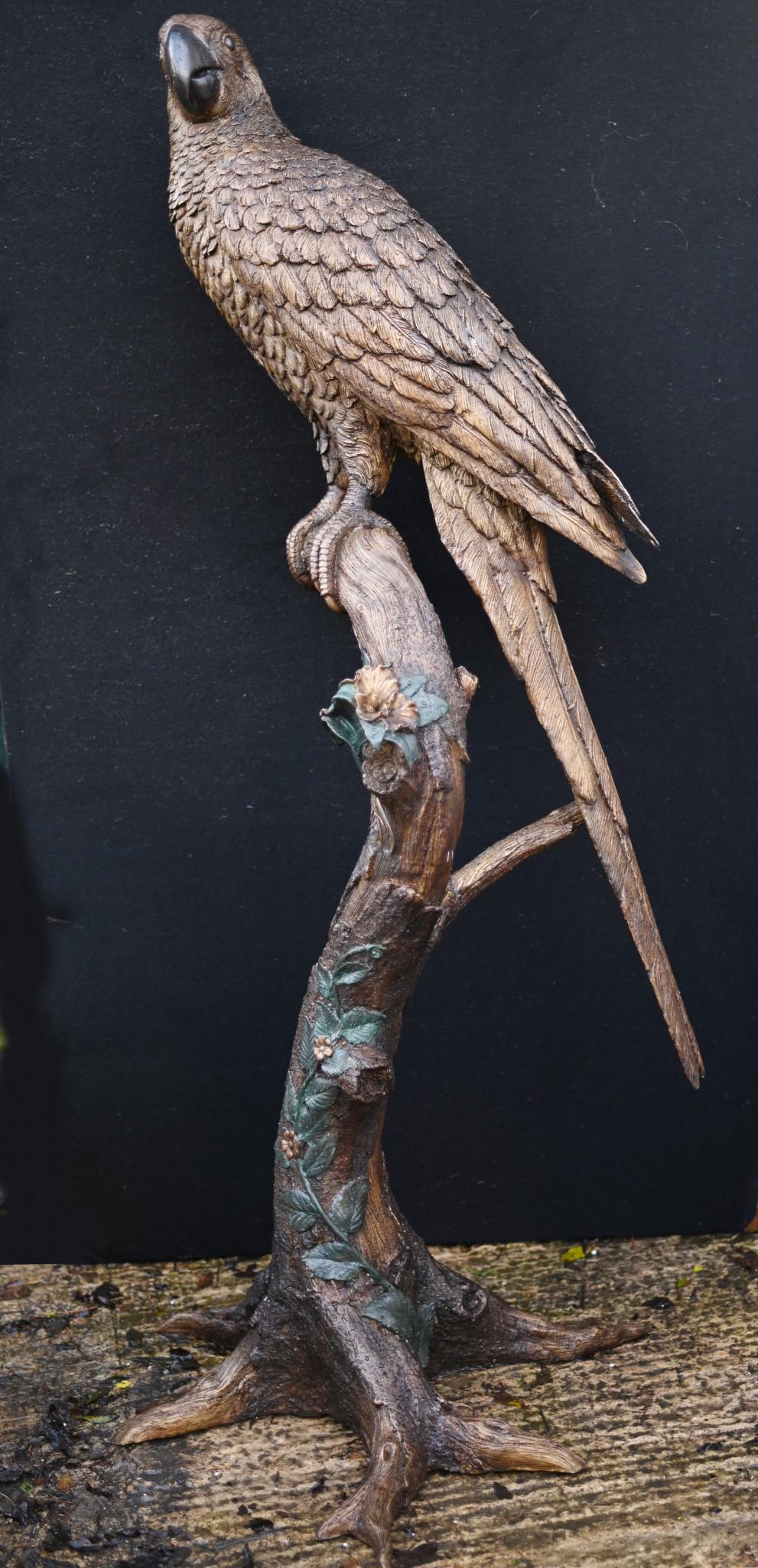 Large Bronze Parrot Statue Bird Branch Garden Casting 10