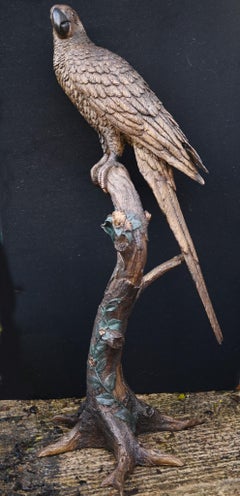 Large Bronze Parrot Statue Bird Branch Garden Casting