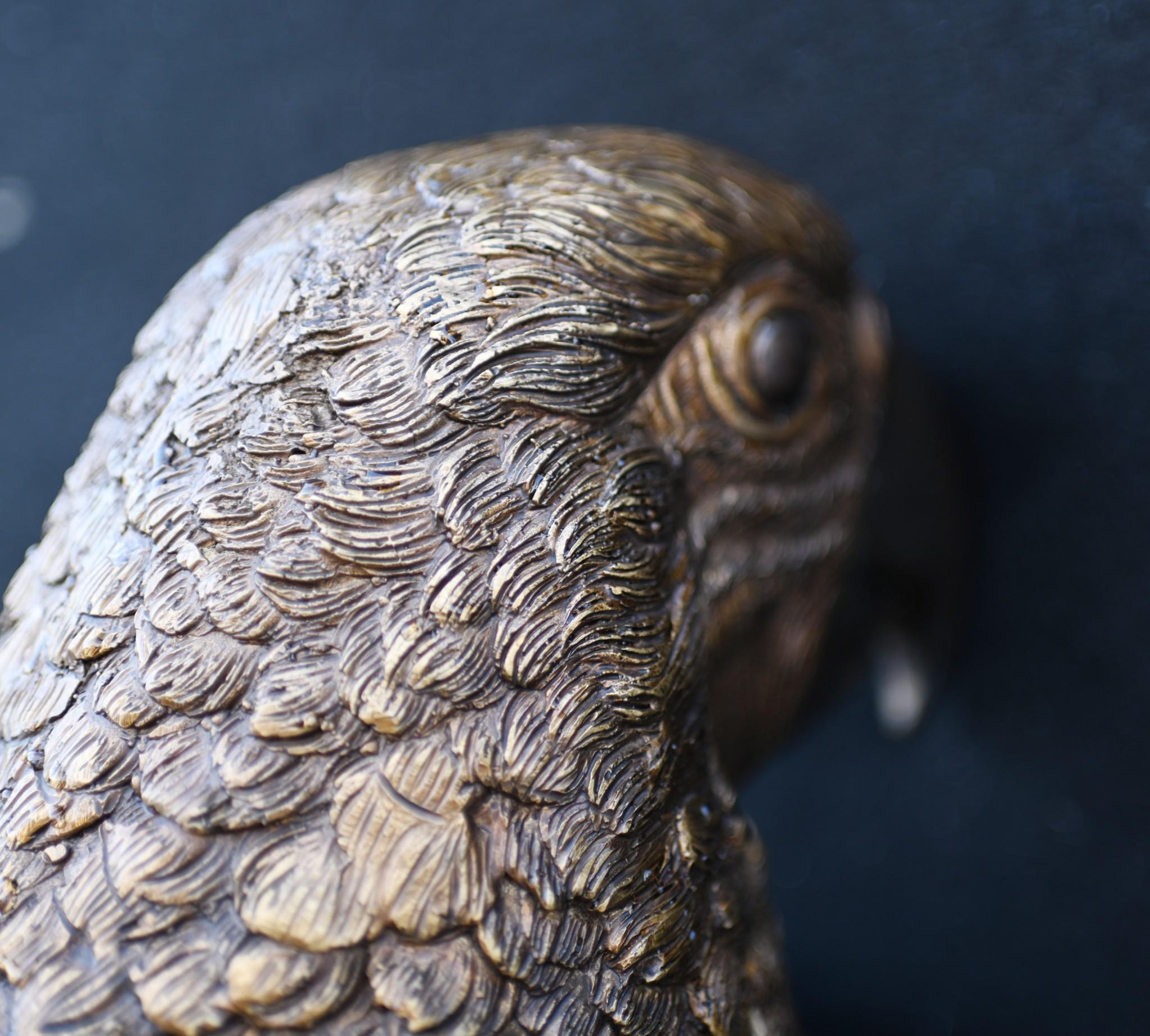 Late 20th Century Large Bronze Parrot Statue Bird Branch Garden Casting