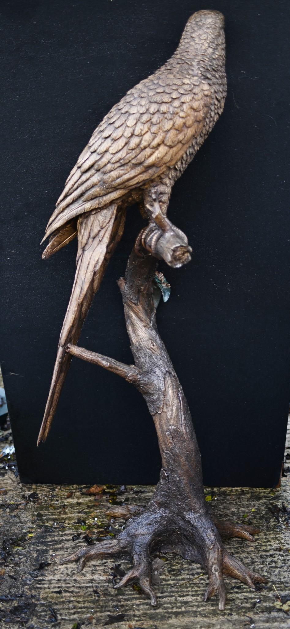 Large Bronze Parrot Statue Bird Branch Garden Casting 4