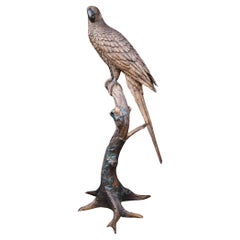 Large Bronze Parrot Statue Bird Branch Garden Casting