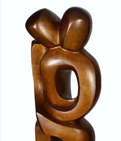 Large Bronze Patinated Abstract Sculpture "Embracing Couple" by Edit Brodkin