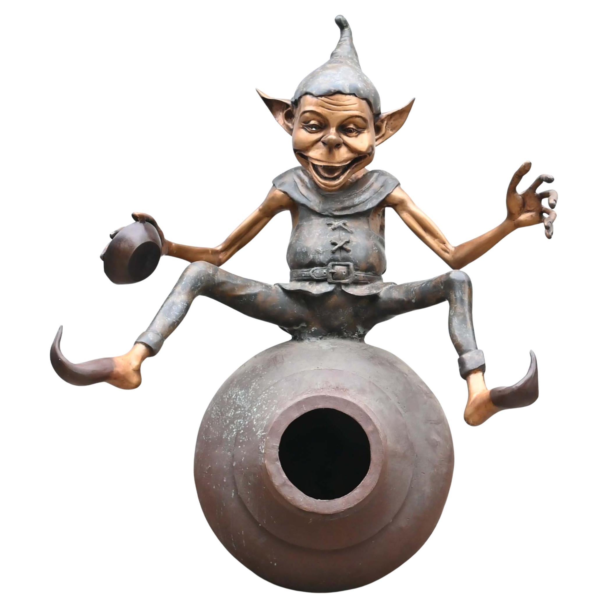 Large Bronze Pixie Urn Water Fountain Garden Elph Fairey