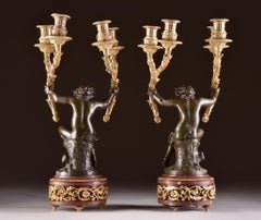 Large Bronze Putti Candlesticks Signed Clodion