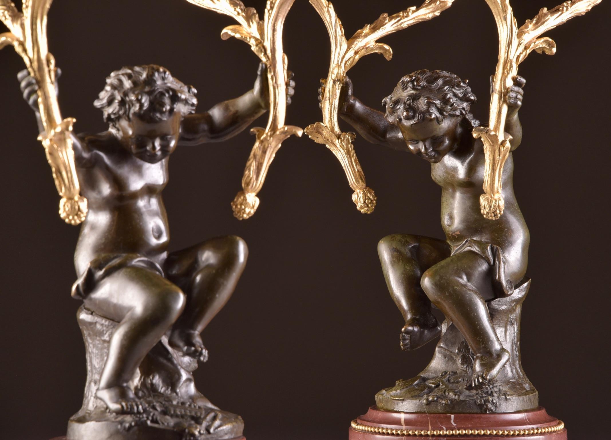 Large Bronze Putti Candlesticks Signed Clodion In Good Condition For Sale In Ulestraten, Limburg