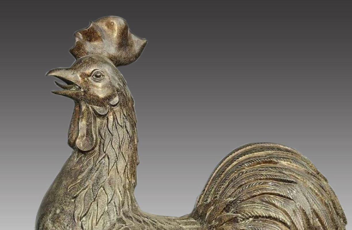 Cast Large Bronze Rooster, 20th Century