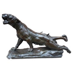 Large Bronze Sculpture of an Injured Lioness, by Charles Valton, France 