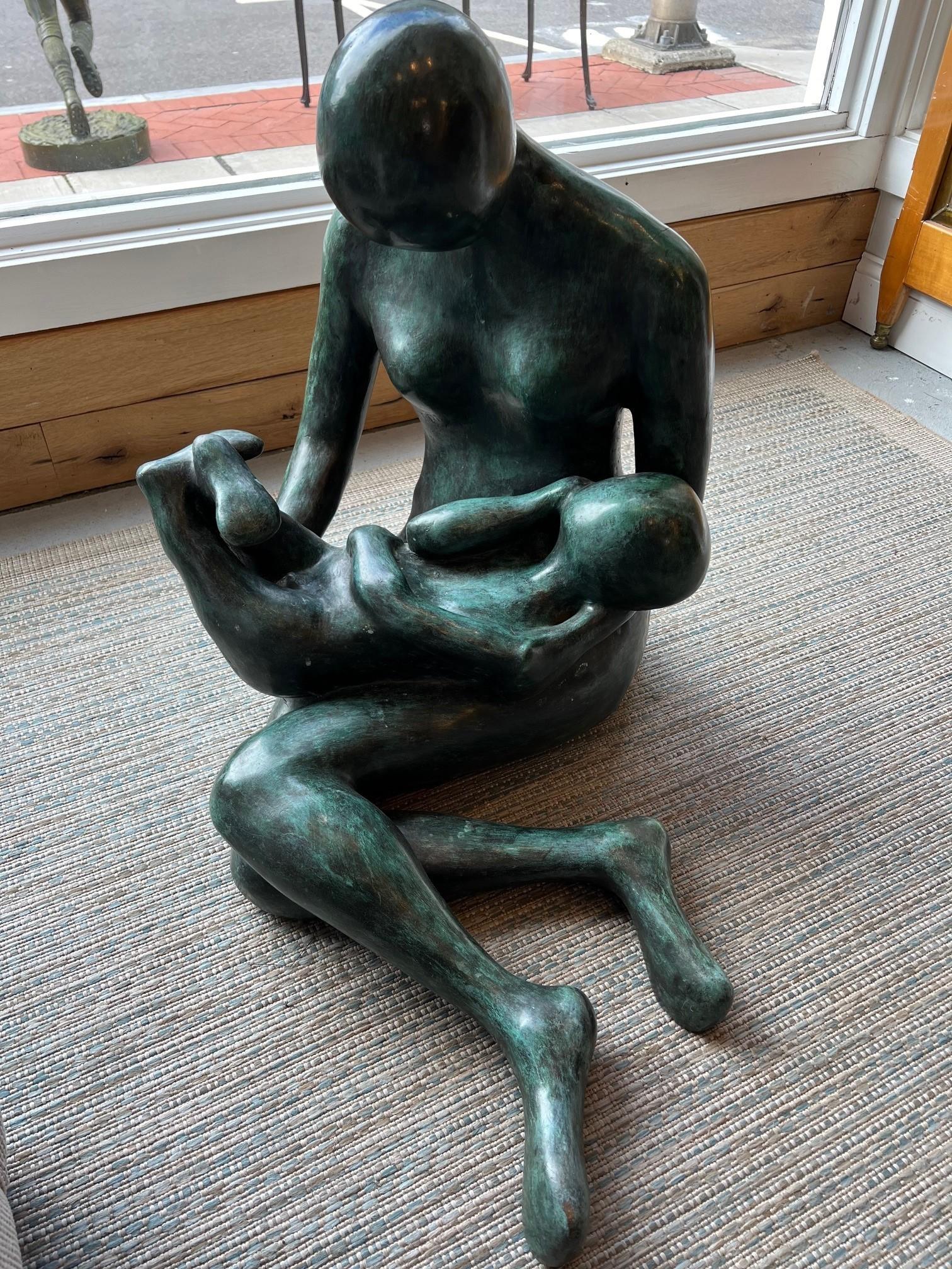 Large Bronze Sculpture Mother & Child by Noted Artist Carol Miller    For Sale 7