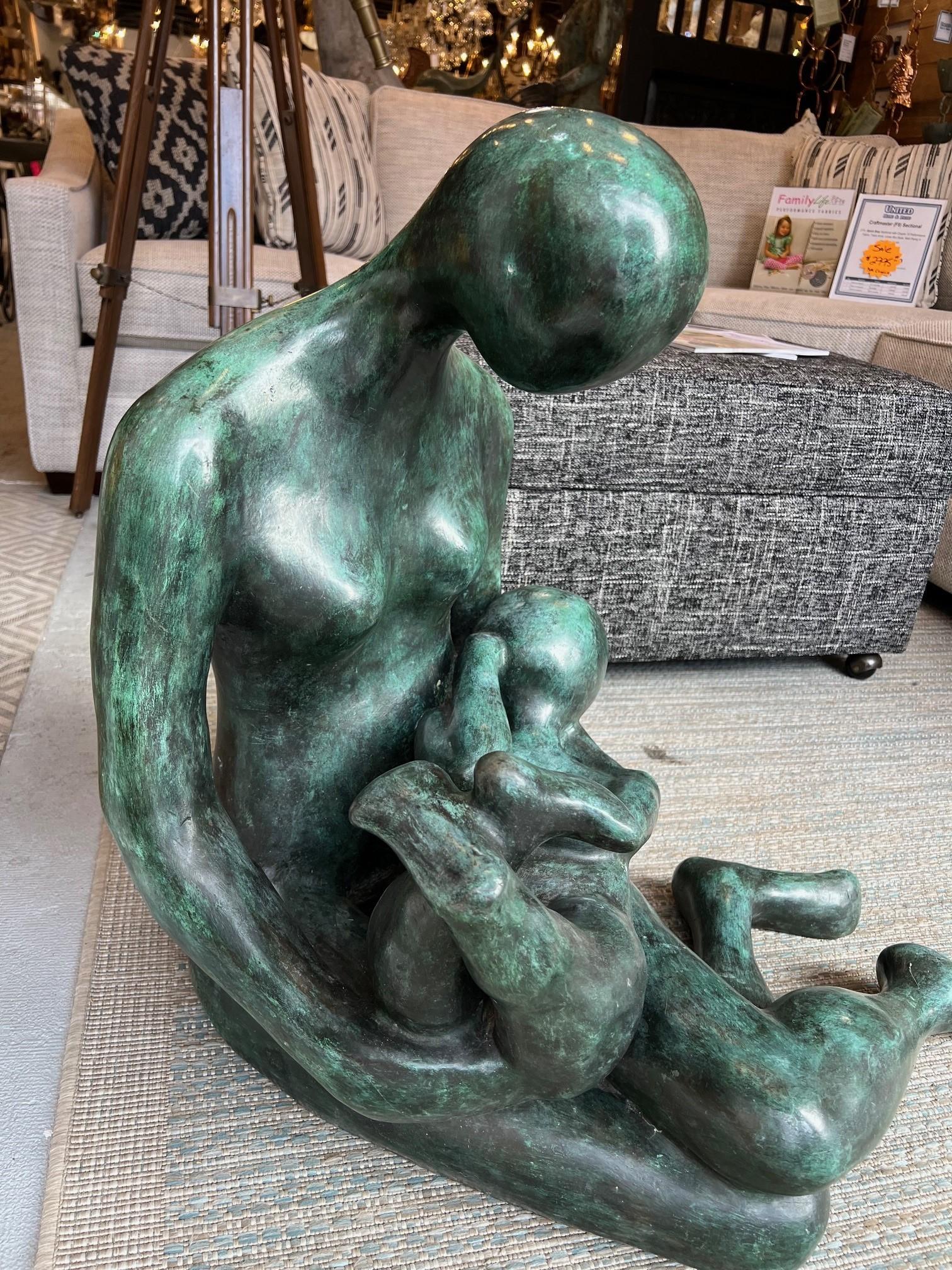 Large Bronze Sculpture Mother & Child by Noted Artist Carol Miller    For Sale 1
