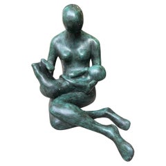 Large Bronze Sculpture Mother & Child by Noted Artist Carol Miller   
