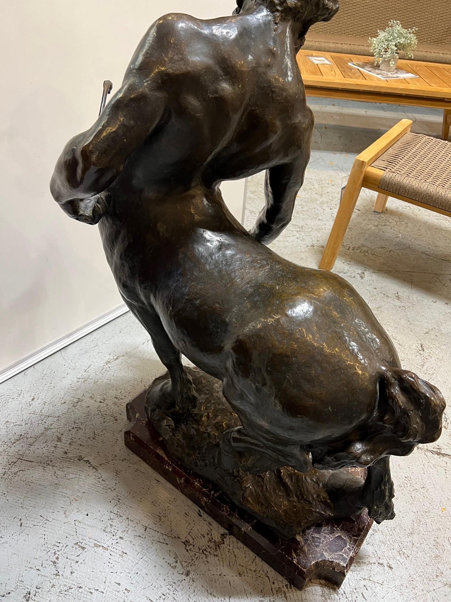Large Italian Neoclassical style bronze bearded figure of a Centaur on a marble base. This is a magnificent sculpture of a Centaur a good size 37