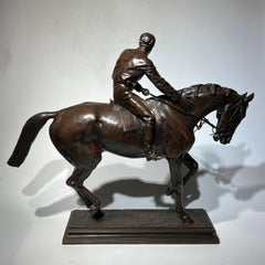 Large Bronze Sculpture of a Jockey on Thoroughbred by Isidore Jules Bonheur
