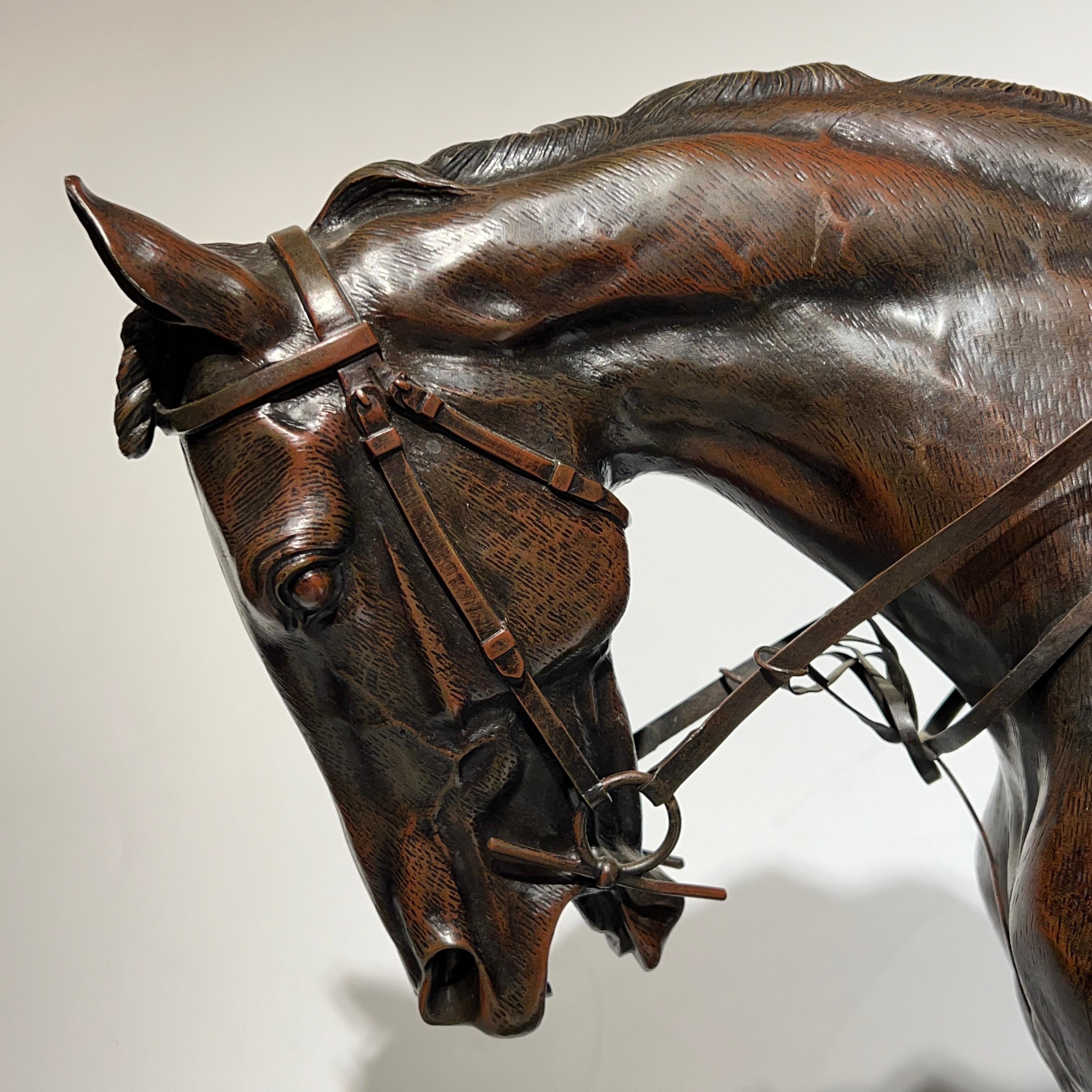 Grande scultura in bronzo di un fantino su un purosangue di Isidore Jules Bonheur In condizioni buone in vendita a New York, NY