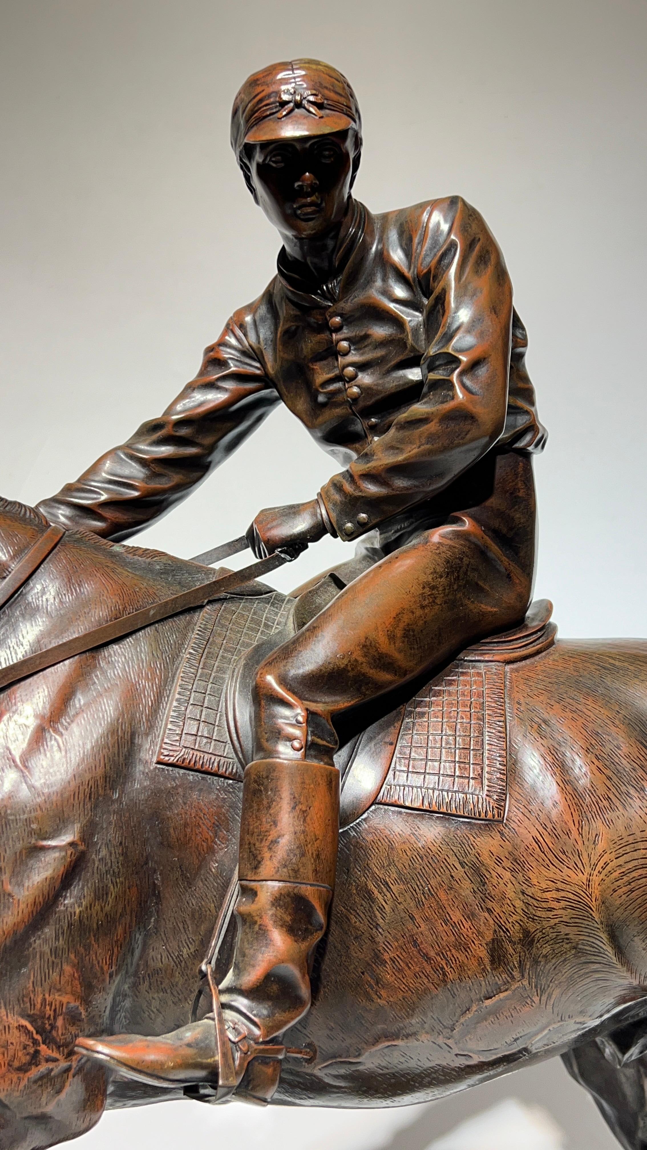 XIX secolo Grande scultura in bronzo di un fantino su un purosangue di Isidore Jules Bonheur in vendita