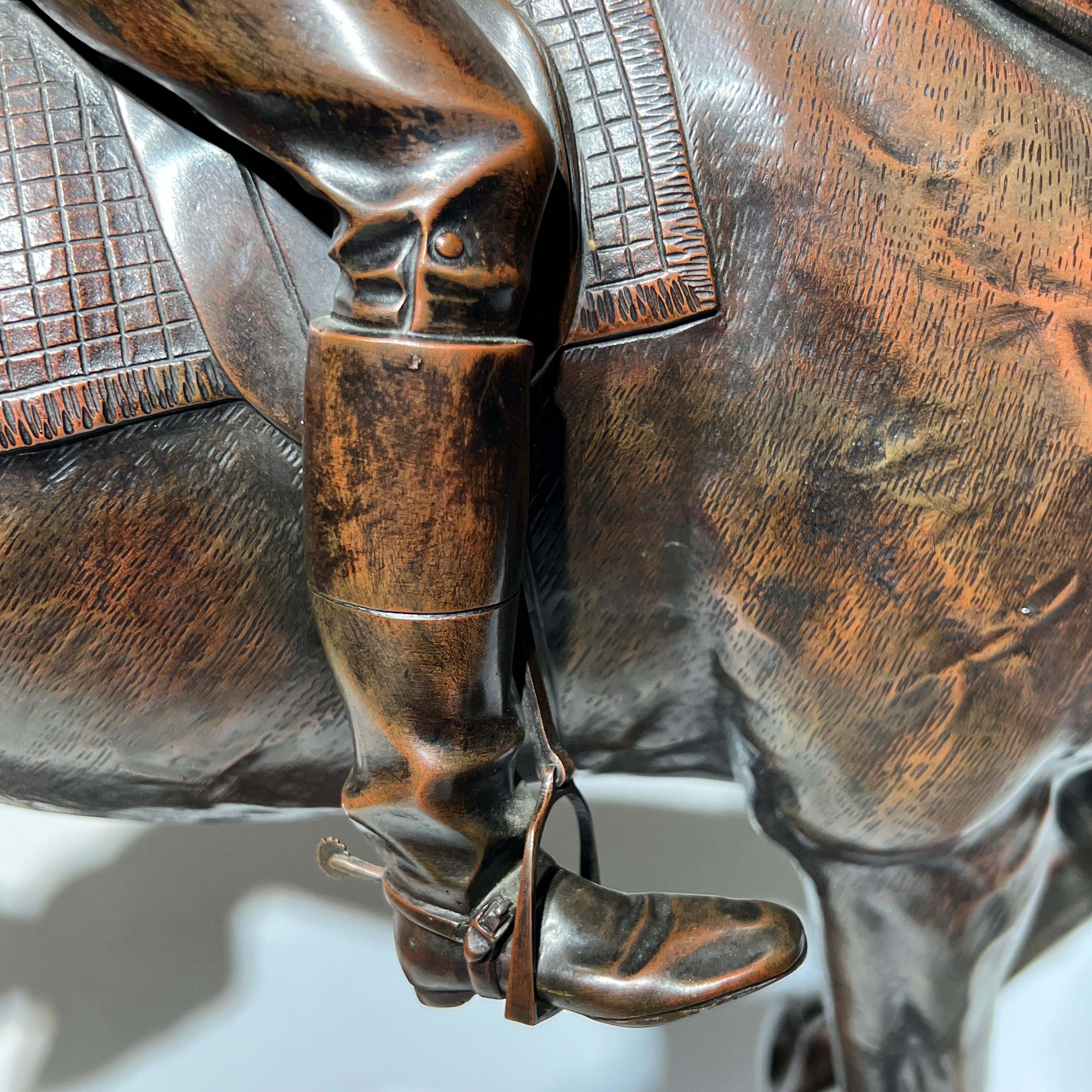 Grande scultura in bronzo di un fantino su un purosangue di Isidore Jules Bonheur in vendita 1