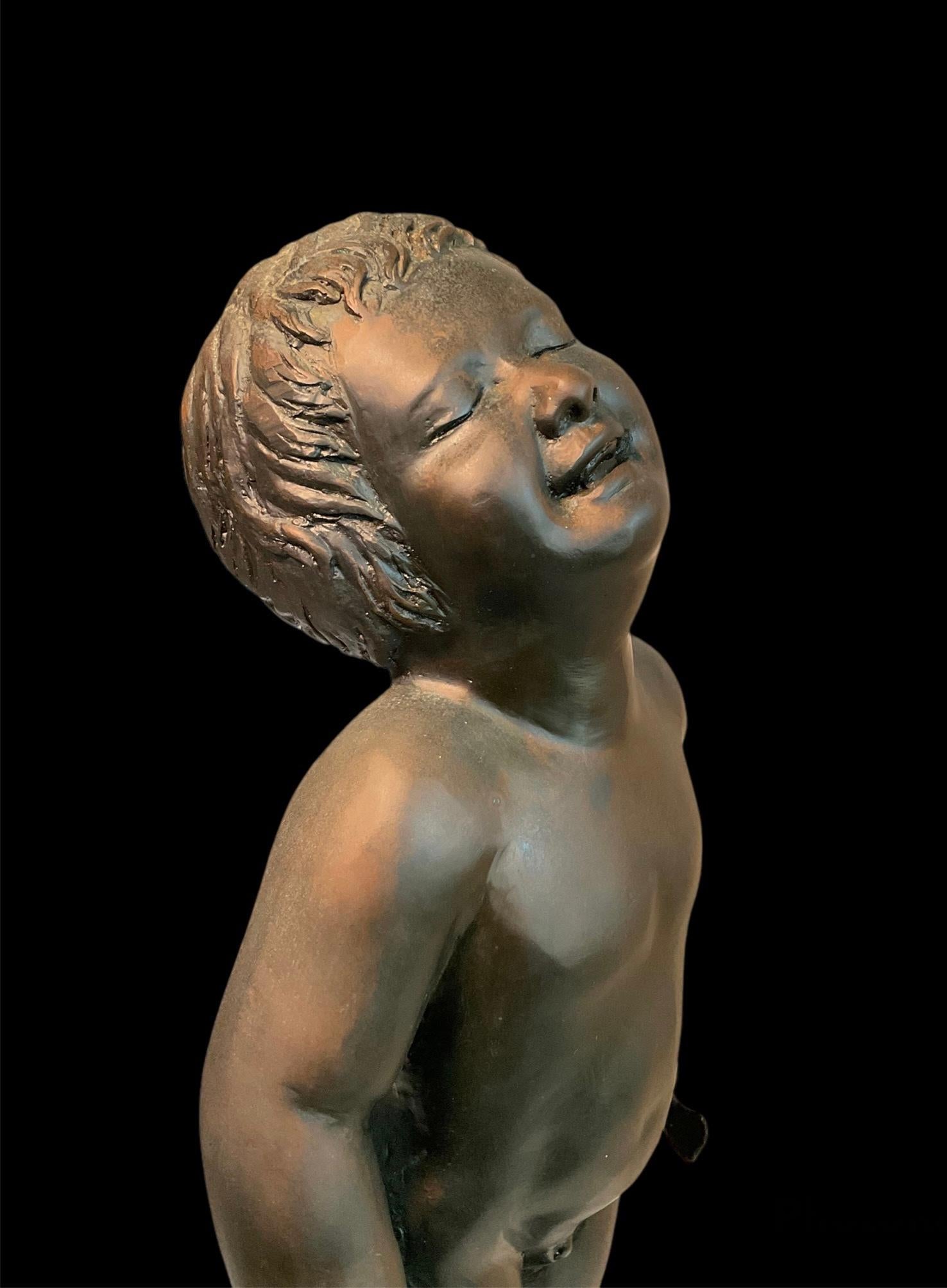 American Large Bronze Sculpture of a Nude Child After Edith Barreto Parsons-Frog Baby For Sale