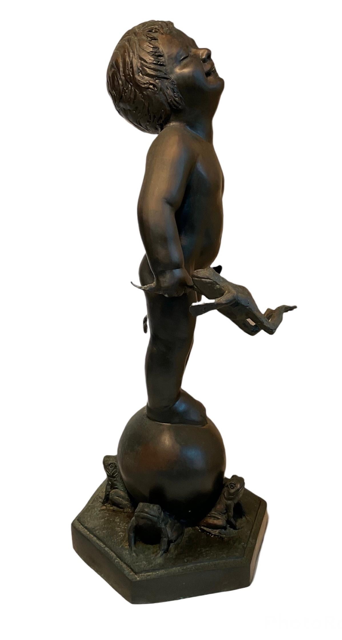 Cast Large Bronze Sculpture of a Nude Child After Edith Barreto Parsons-Frog Baby For Sale