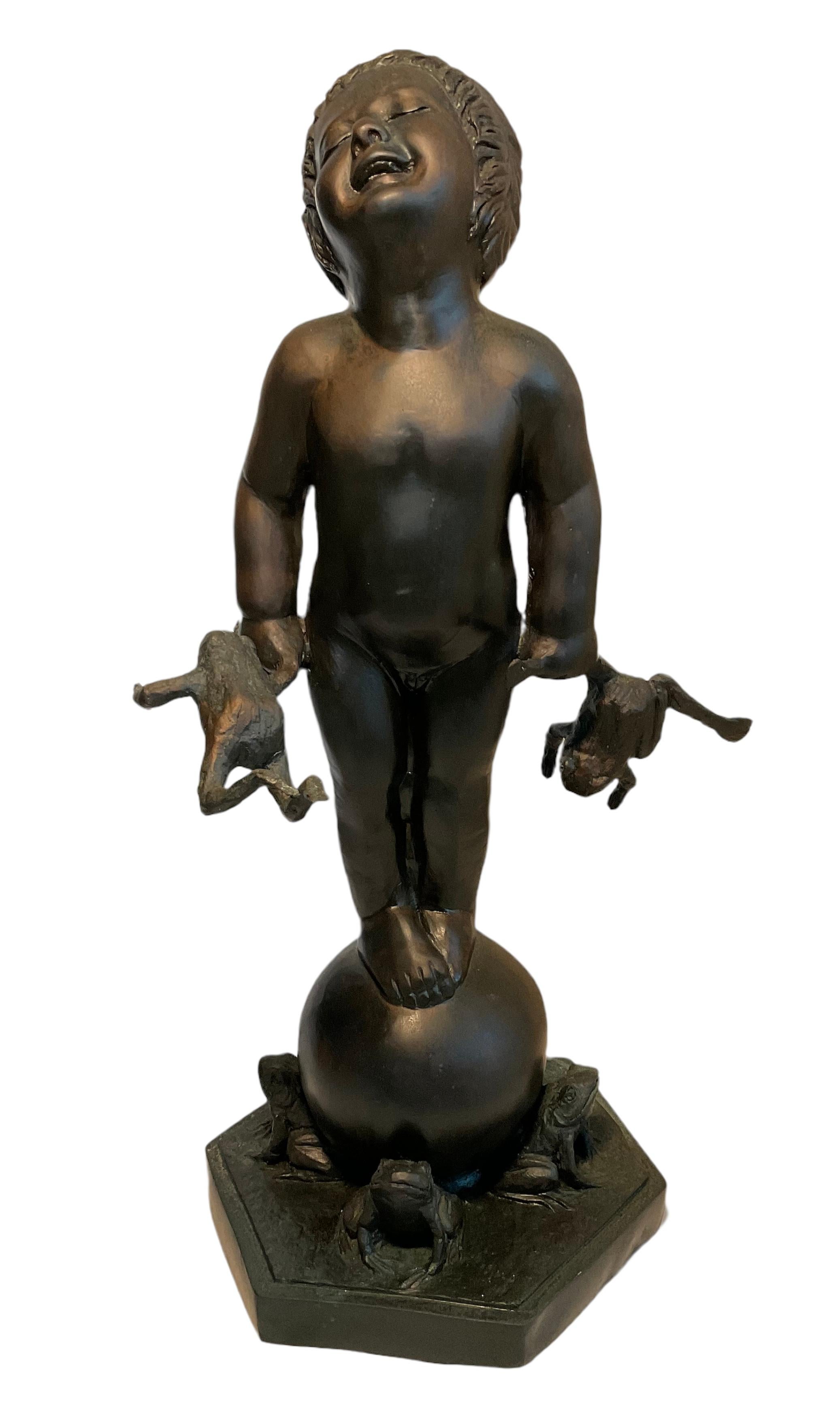 Large Bronze Sculpture of a Nude Child After Edith Barreto Parsons-Frog Baby In Good Condition For Sale In Guaynabo, PR