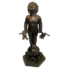 Vintage Large Bronze Sculpture of a Nude Child After Edith Barreto Parsons-Frog Baby