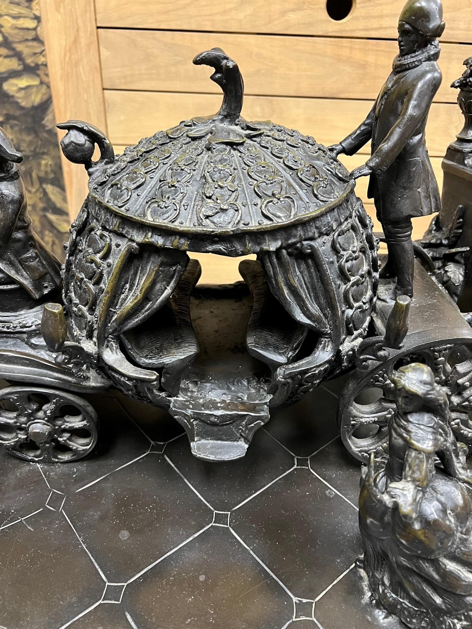Cast Large Bronze Sculpture of Cinderella and Her Pumpkin Carriage The Midnight Run   For Sale
