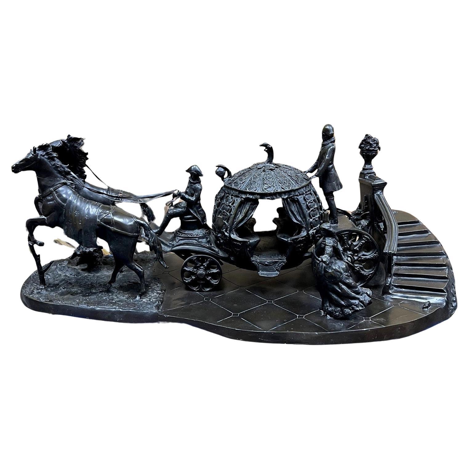 Large Bronze Sculpture of Cinderella and Her Pumpkin Carriage The Midnight Run   For Sale