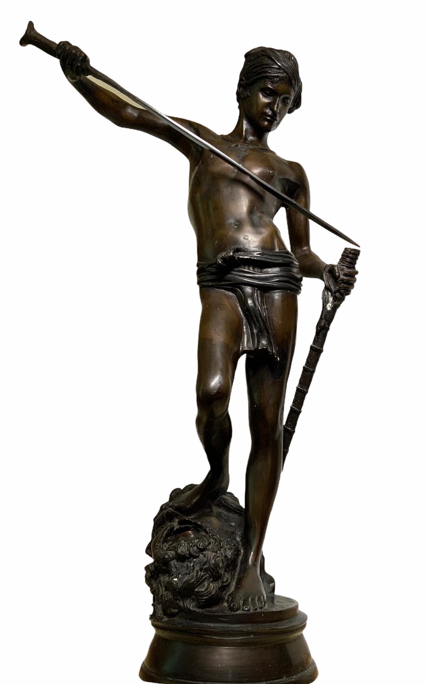 Large Bronze Sculpture of David Decapitating Goliath After Antonin Mercie 3