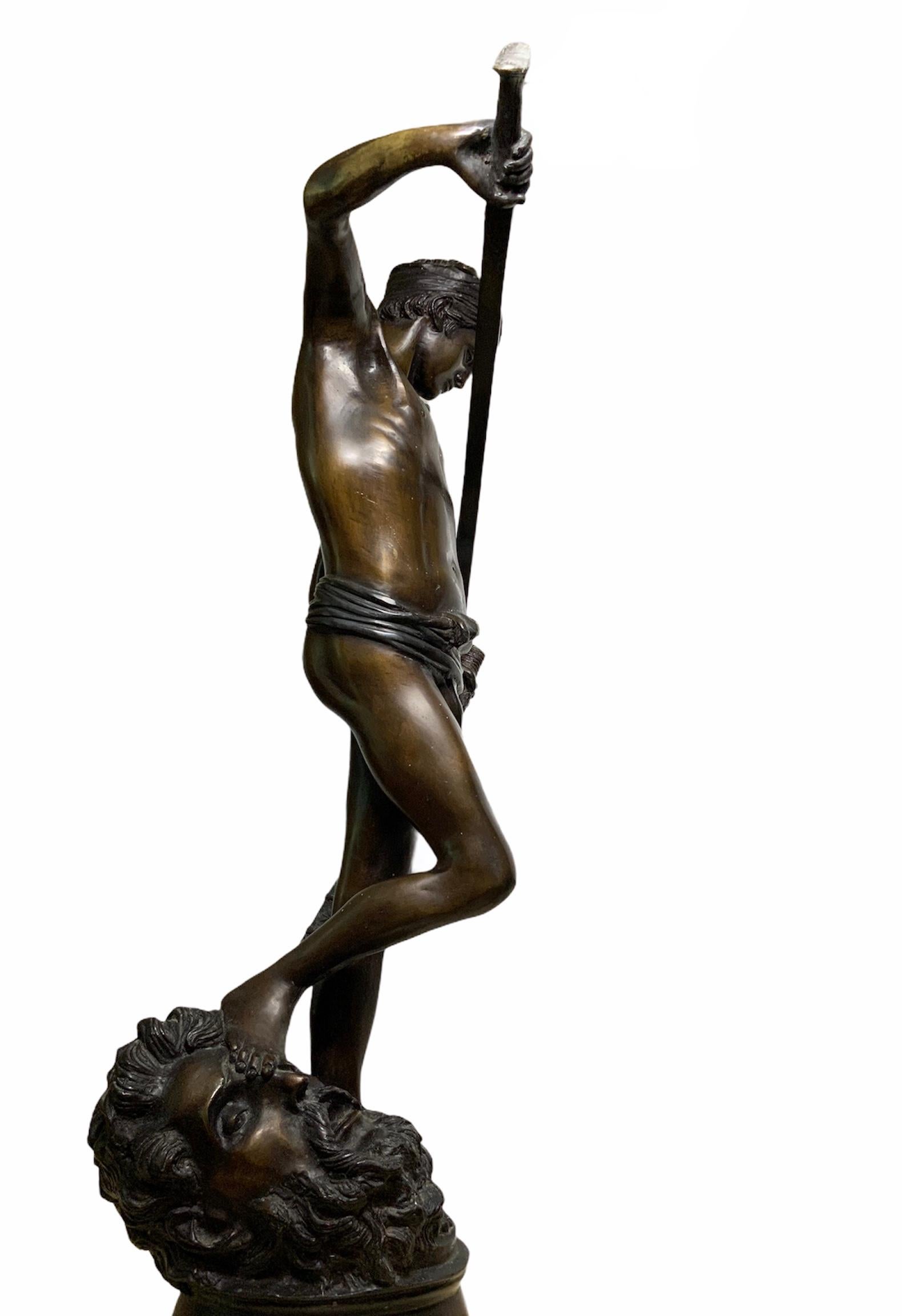 Cast Large Bronze Sculpture of David Decapitating Goliath After Antonin Mercie