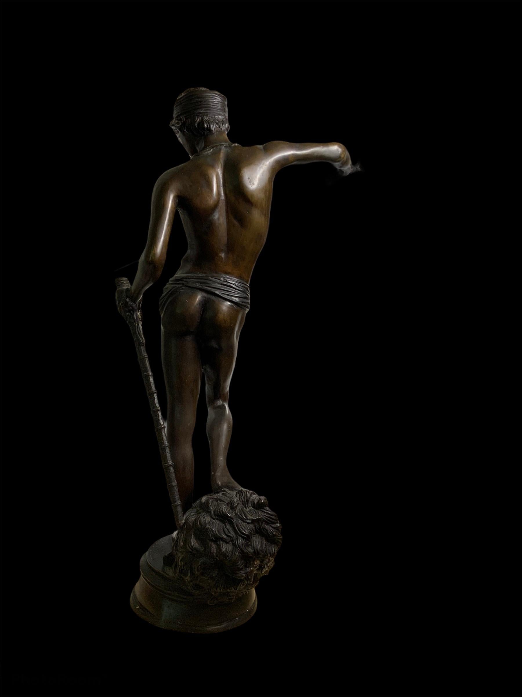 Large Bronze Sculpture of David Decapitating Goliath After Antonin Mercie 2