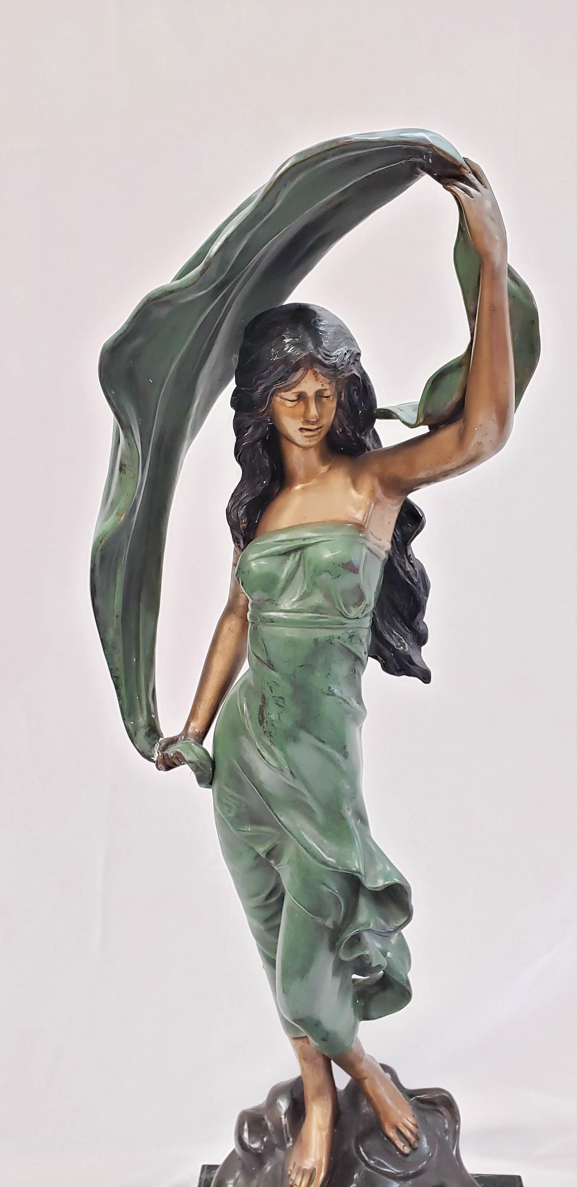 Large Bronze Sculpture of L'Aurore After Auguste Moreau In Excellent Condition In North Palm Beach, FL