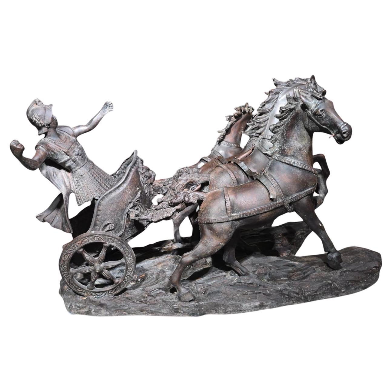 Grande sculpture en bronze d'un char romain - 120 cm